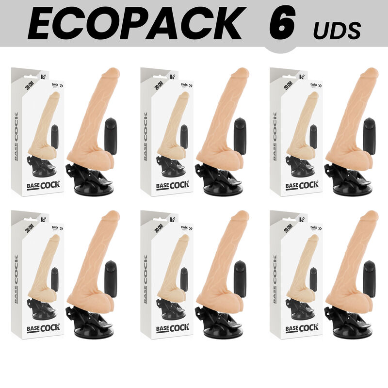 Realistischer Vibrator mit Fernbedienung und Hoden – Natur – 20 cm – 6er-Ecopack