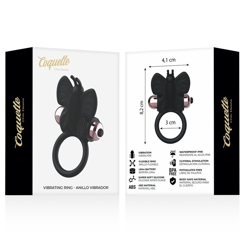 Chic Desire – Schmetterlings-Penisring mit Vibration – Schwarz/Gold – Bild 8