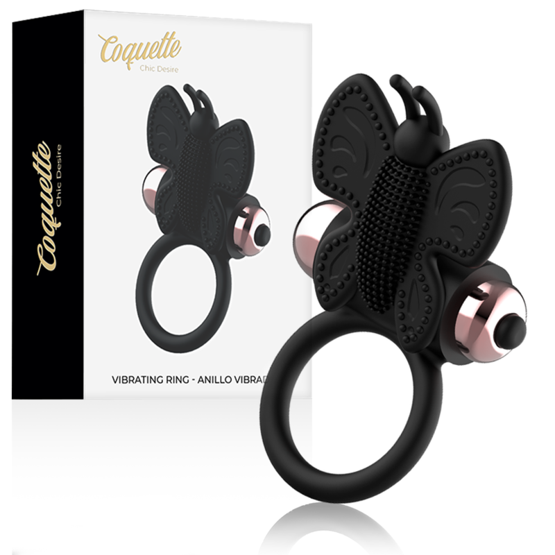 Chic Desire – Schmetterlings-Penisring mit Vibration – Schwarz/Gold