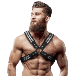 Herren-Halsband aus Ökoleder mit Gekreuzter Brust und Nieten