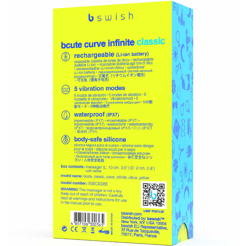 Bcute Curve Infinite Klassischer Wiederaufladbarer Silikonvibrator Gelb – Bild 5