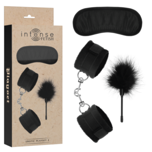 Erotikspielset mit Handschellen, Blindmaske und Federkitzler