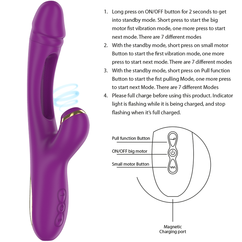 Ateneo Wiederaufladbarer Multifunktions – Saugstimulator mit Saugfunktion und Oszillationsfunktion – Lila – Bild 5