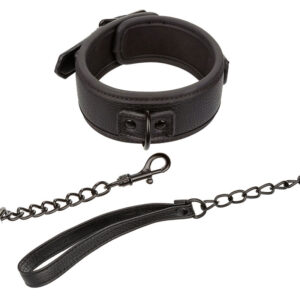Nocturnal Halsband mit Leine aus Leder, verstellbar – Schwarz
