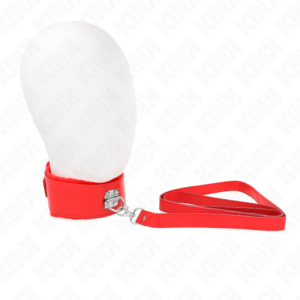 Halsband mit Leine, mit Nieten – Modell 4 – Rot – verstellbar – 40–48 cm × 6 cm
