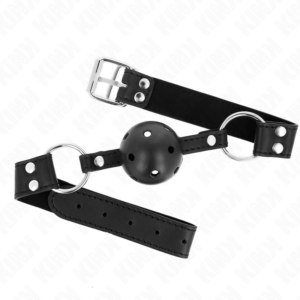 Ballknebel – atmungsaktiv, mit Doppelnieten – Schwarz – Ball Ø 4 cm – verstellbar