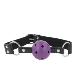 Ballknebel – atmungsaktiv, mit Doppelnieten – Lila – Ball Ø 4 cm – verstellbar