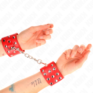 Handgelenkmanschetten mit Nieten – Rot – verstellbar – 19–24 cm × 5,5 cm