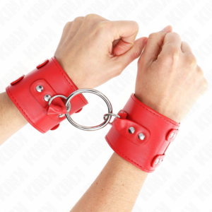 Handgelenkmanschetten mit Nieten – Rot – verstellbar – 17–22 cm × 6,5 cm