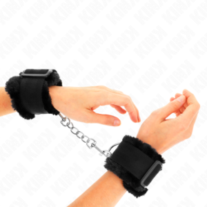 Plüsch-Handschellen – Schwarz – verstellbar – 17–31 cm × 7 cm