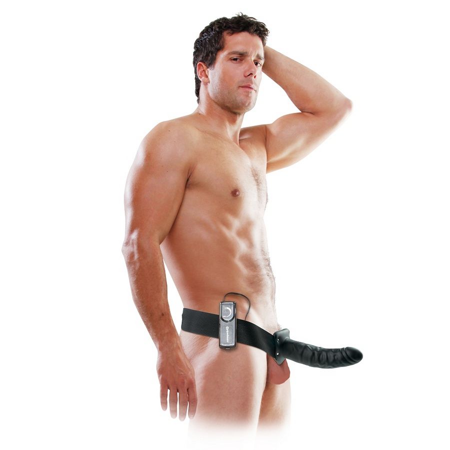 Hohler vibrierender Strap-on-Dildo – Schwarz – 19 cm