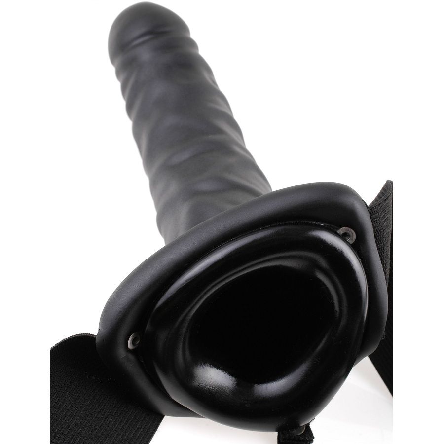 Hohler vibrierender Strap-on-Dildo – Schwarz – 19 cm – Bild 4
