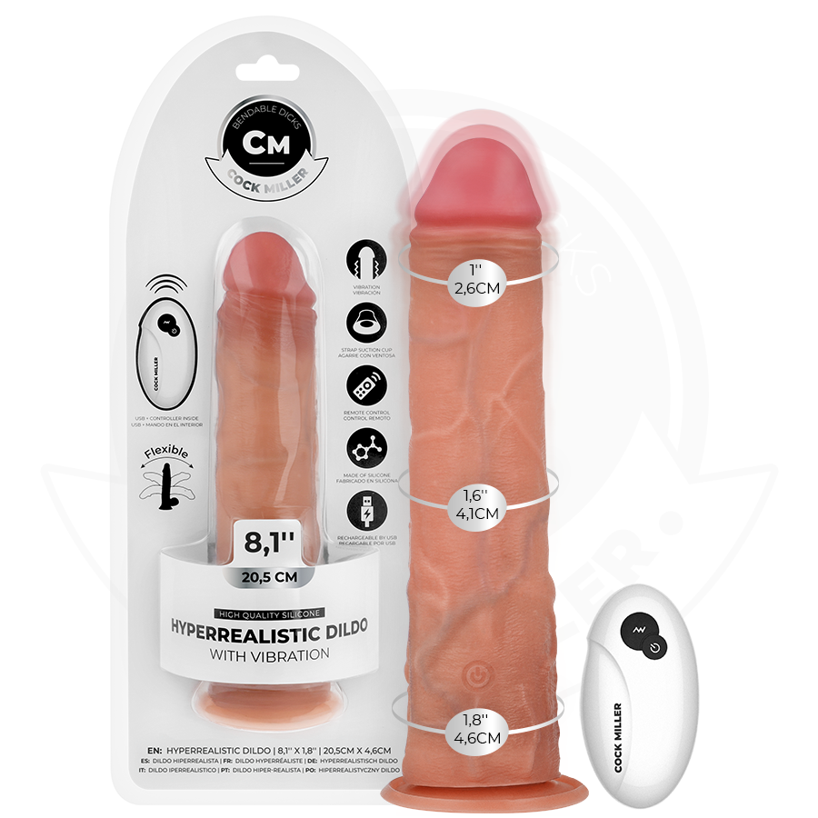 Realistischer Dildo mit Saugbasis und Fernbedienung und Vibration – 20,5 cm