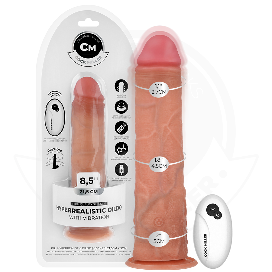 Realistischer Dildo mit Saugbasis und Vibration mit Fernbedienung – 21,5 cm