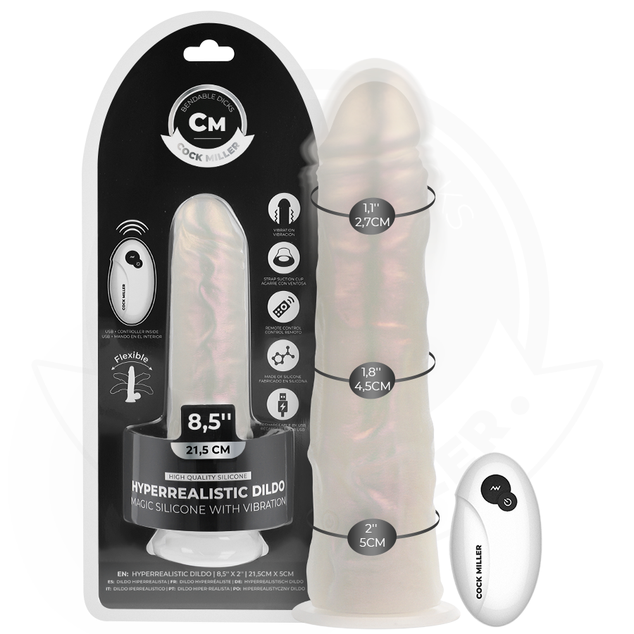 Realistischer Vibrator mit Licht, Saugbasis und Fernbedienung – Weiß – 21,5 cm