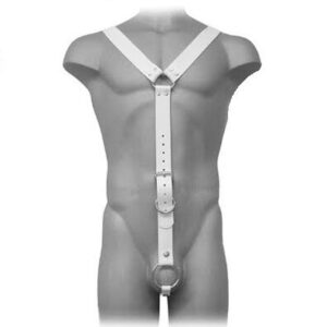 Verstellbarer Leder-Harness mit Penisring – Weiß