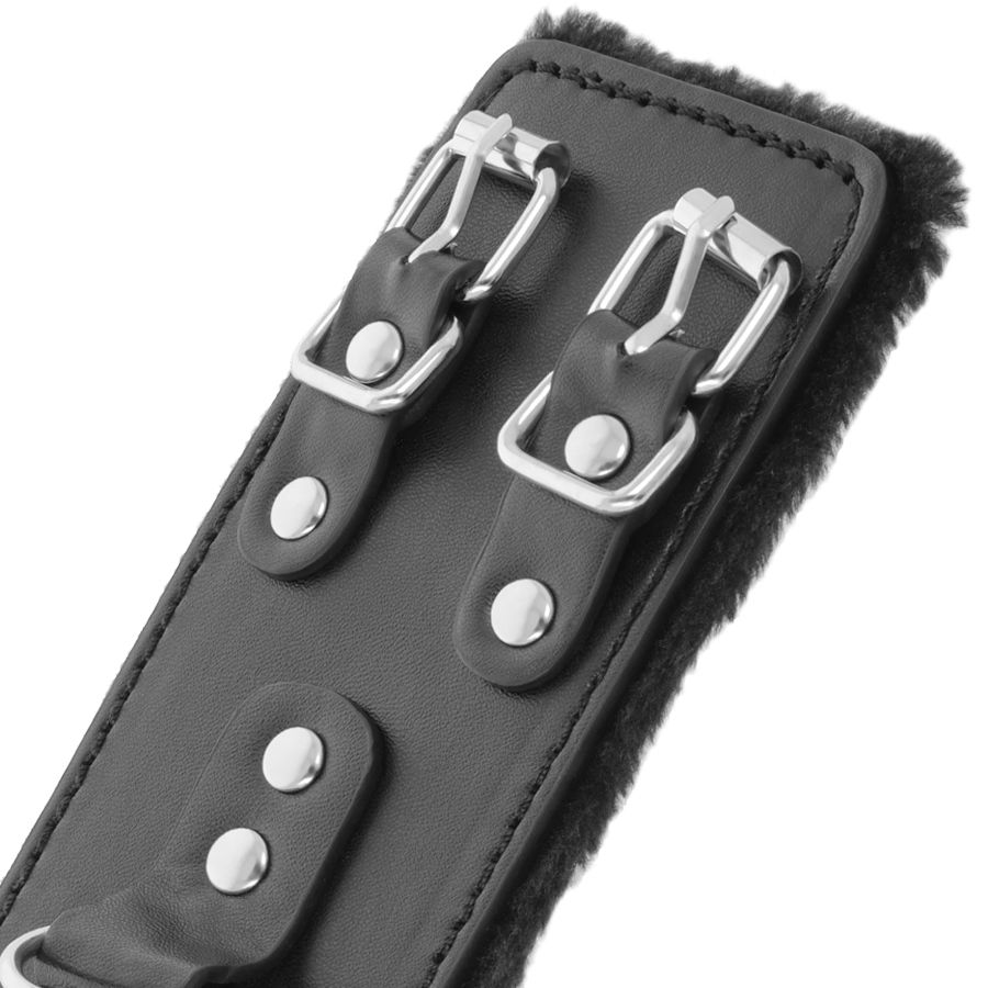 Verstellbare Lederhandschellen mit Futter – Schwarz – Bild 4