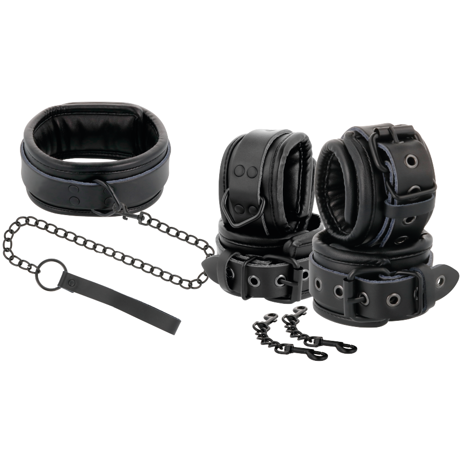 Handschellen und Halsband aus schwarzem Leder – Bild 2