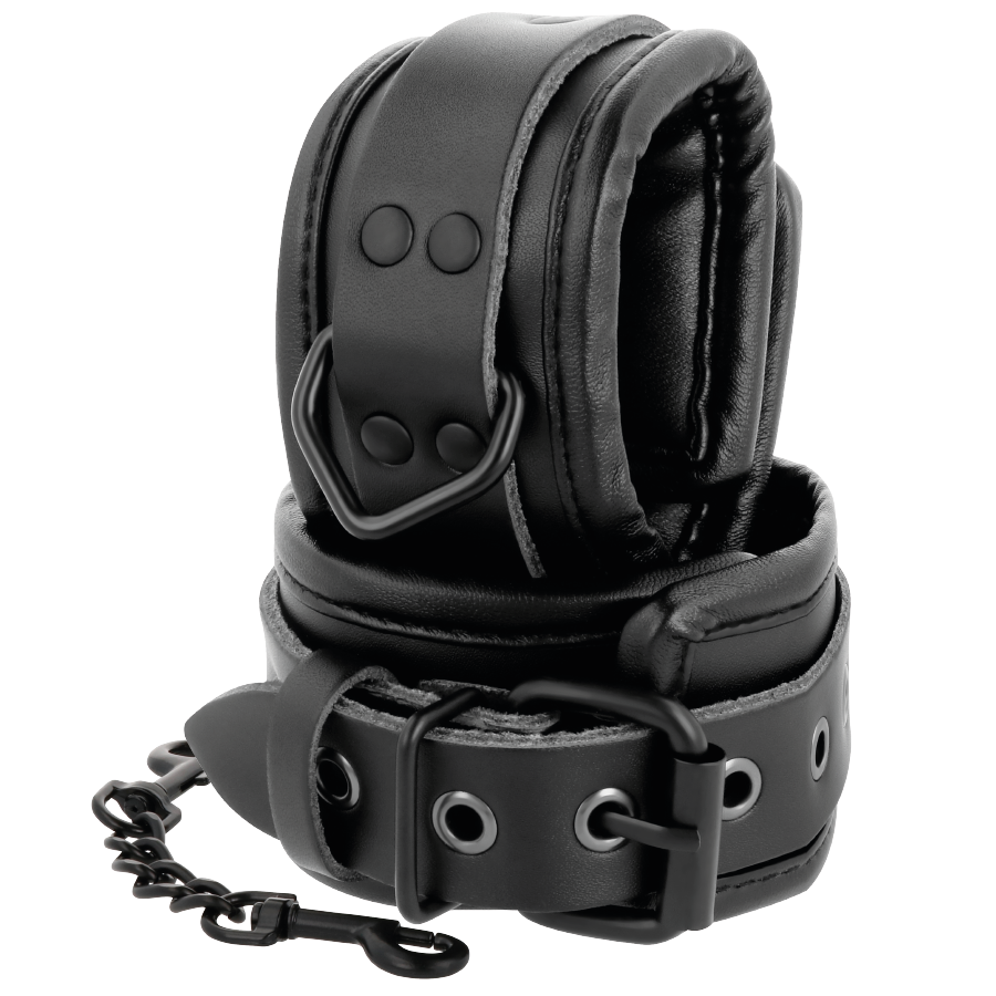 Handschellen und Halsband aus schwarzem Leder – Bild 3