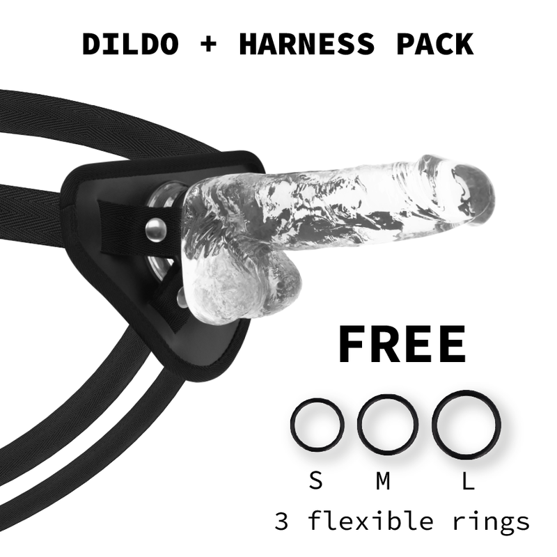 Strap-on-Harness mit transparentem realistischem Dildo mit Hoden – 18,5 cm – Ø 3,8 cm