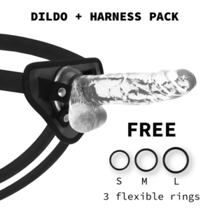 Strap-on-Harness mit transparentem realistischem Dildo mit Hoden – 20 cm – Ø 4,5 cm