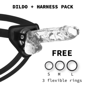 Strap-on-Harness mit transparentem realistischem Dildo mit Hoden – 22 cm – Ø 4,6 cm