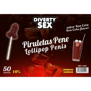 50 Penis-Lollipops Ron-Cola-Geschmack 10 % Alkohol