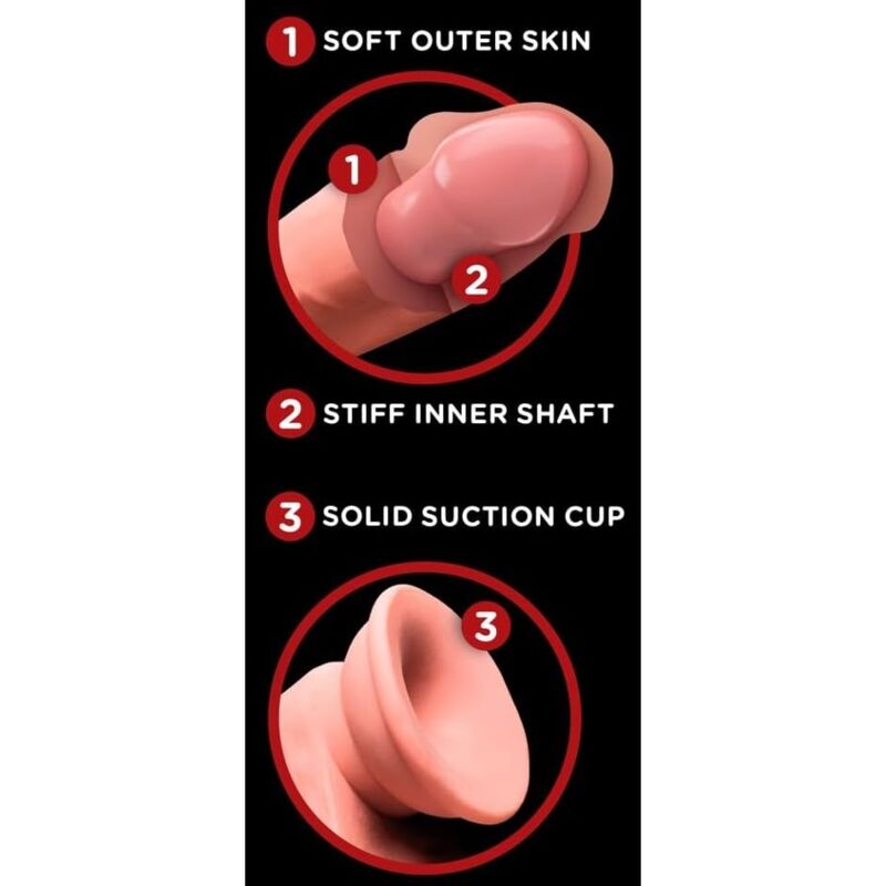 King Cock Plus – Realistischer Dildo mit Dreifachdichte und Schwingenden Hoden, 23 cm, Fleisch – Bild 5