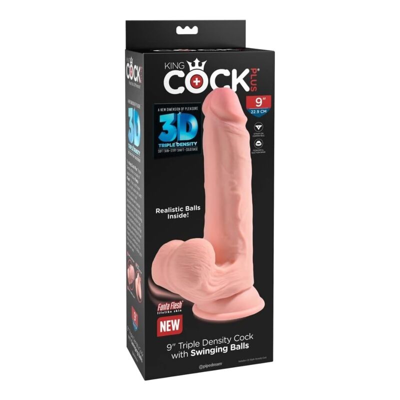 King Cock Plus – Realistischer Dildo mit Dreifachdichte und Schwingenden Hoden, 23 cm, Fleisch – Bild 6