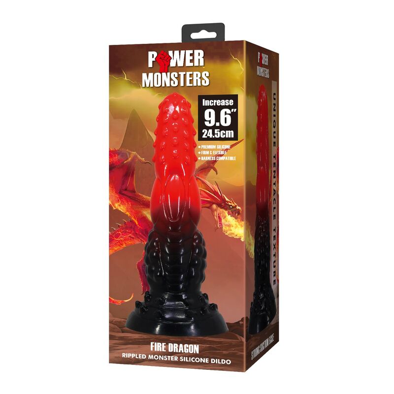 Feuerdrachen-Fantasie-Dildo mit Saugnapf 24,5 cm Ø 5,8 cm Rot & Schwarz – Bild 2