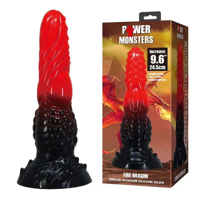 Feuerdrachen-Fantasie-Dildo mit Saugnapf 24,5 cm Ø 5,8 cm Rot & Schwarz – Bild 8